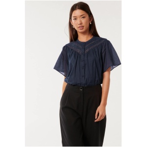 Forever New Women's Luka Trimmed Yoke Blouse in Navy