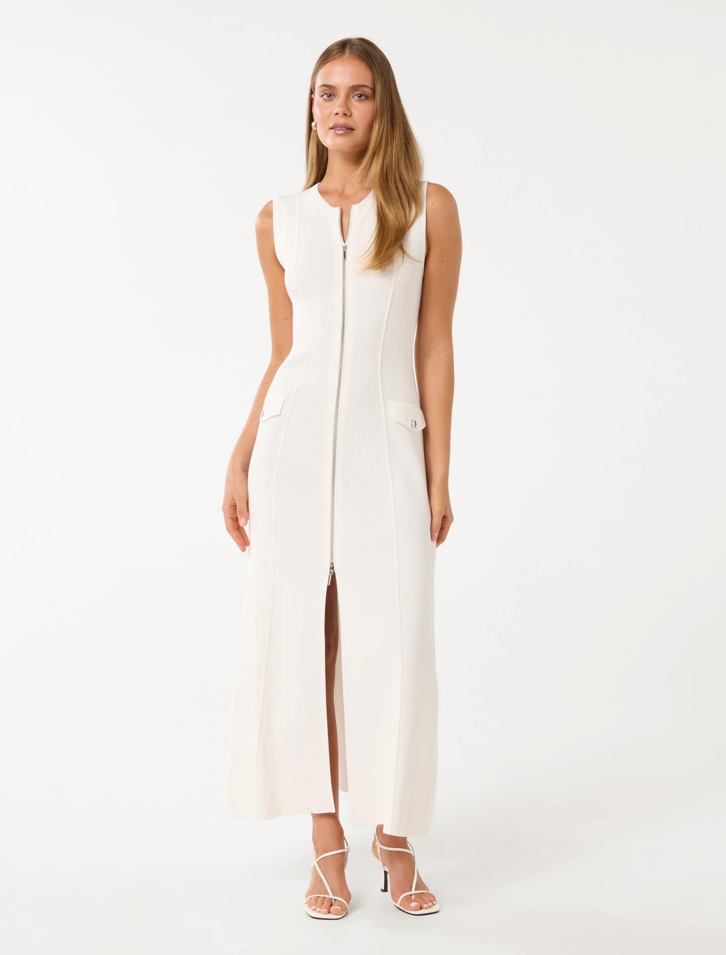 Forever New Women's Maddie Zip Detail Midi Dress in Porcelain