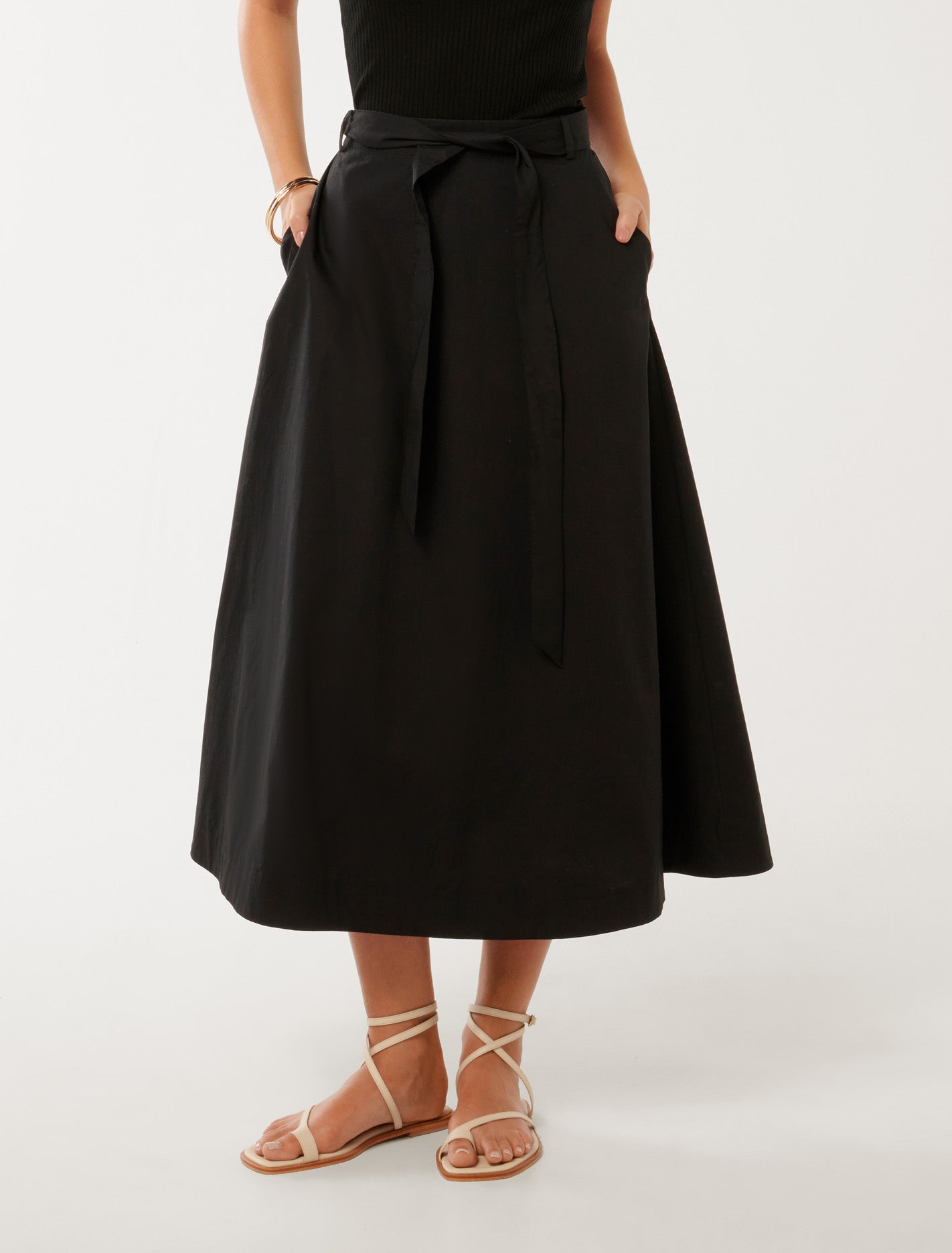 Forever New Women's Madeleine Belted Midi Skirt in Black