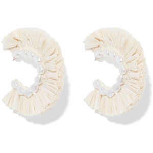 Forever New Women's Octavia Raffia Pearl Hoop Earrings in Ivory