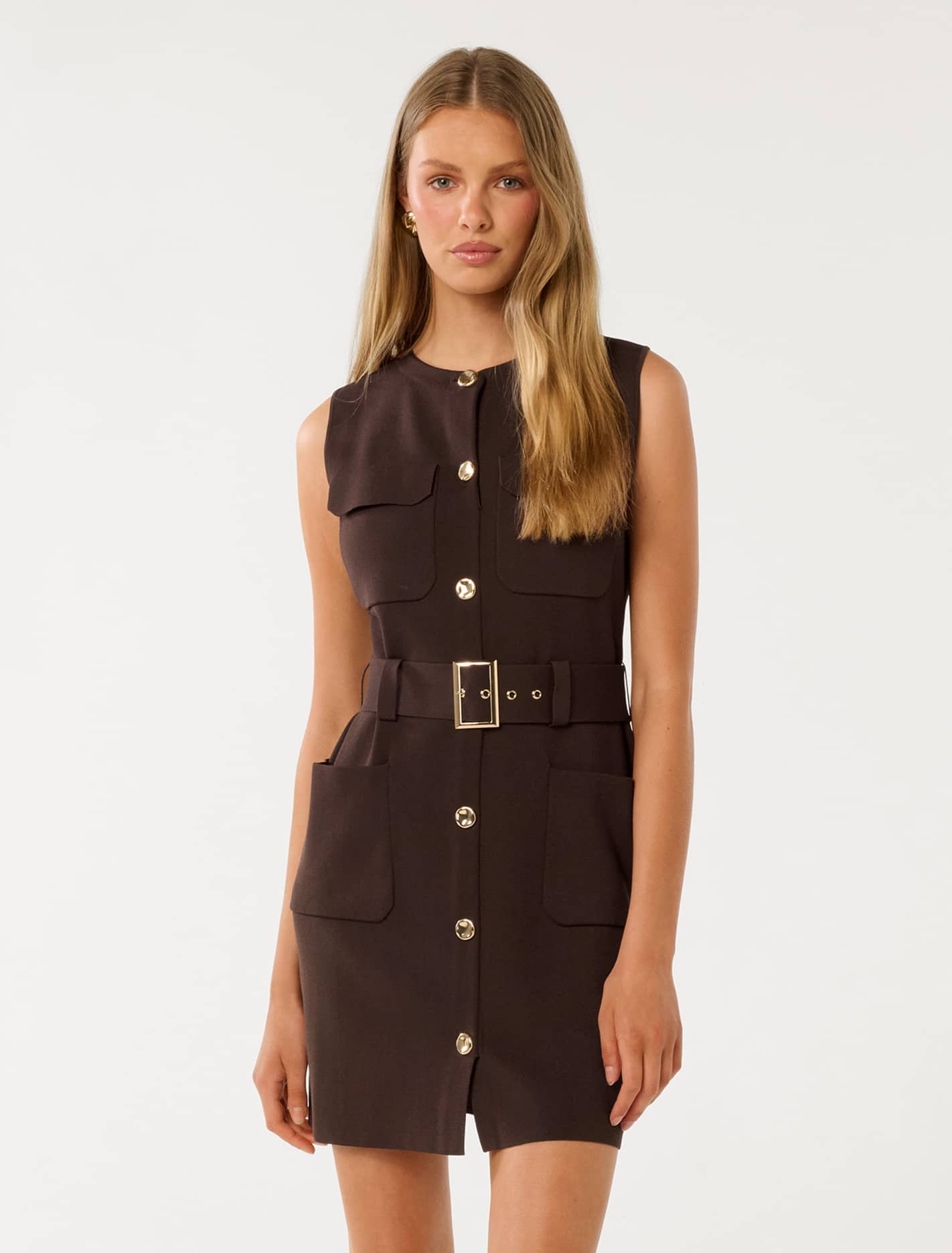 Forever New Women's Parker Luxe Utility Mini Dress in Chocolate