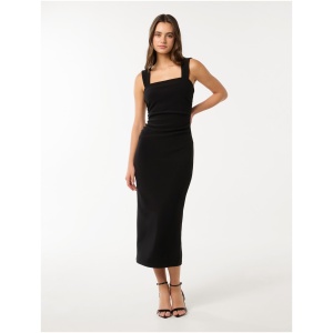 Forever New Women's Reina Ruched Bodycon Midi Dress in Black