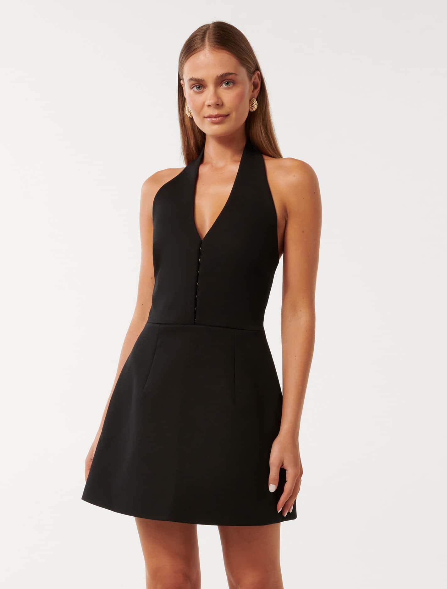 Forever New Women's Ricki Halter Hook and Eye Mini Dress in Black