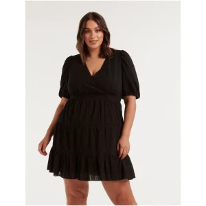 Forever New Women's Riley Curve Plus Size Textured Tiered Mini Dress in Black