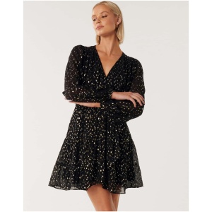 Forever New Women's Rose Metallic Spot Skater Dress in Black