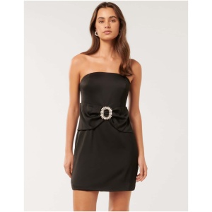 Forever New Women's Sanji Satin Strapless Mini Dress in Black