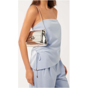 Forever New Women's Shiloh Sleek Plate Shoulder Bag Signature in Silver