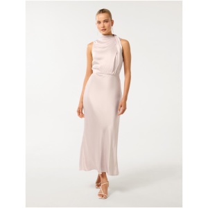 Forever New Women's Sienna High Neck Satin Maxi Dress in Champagne