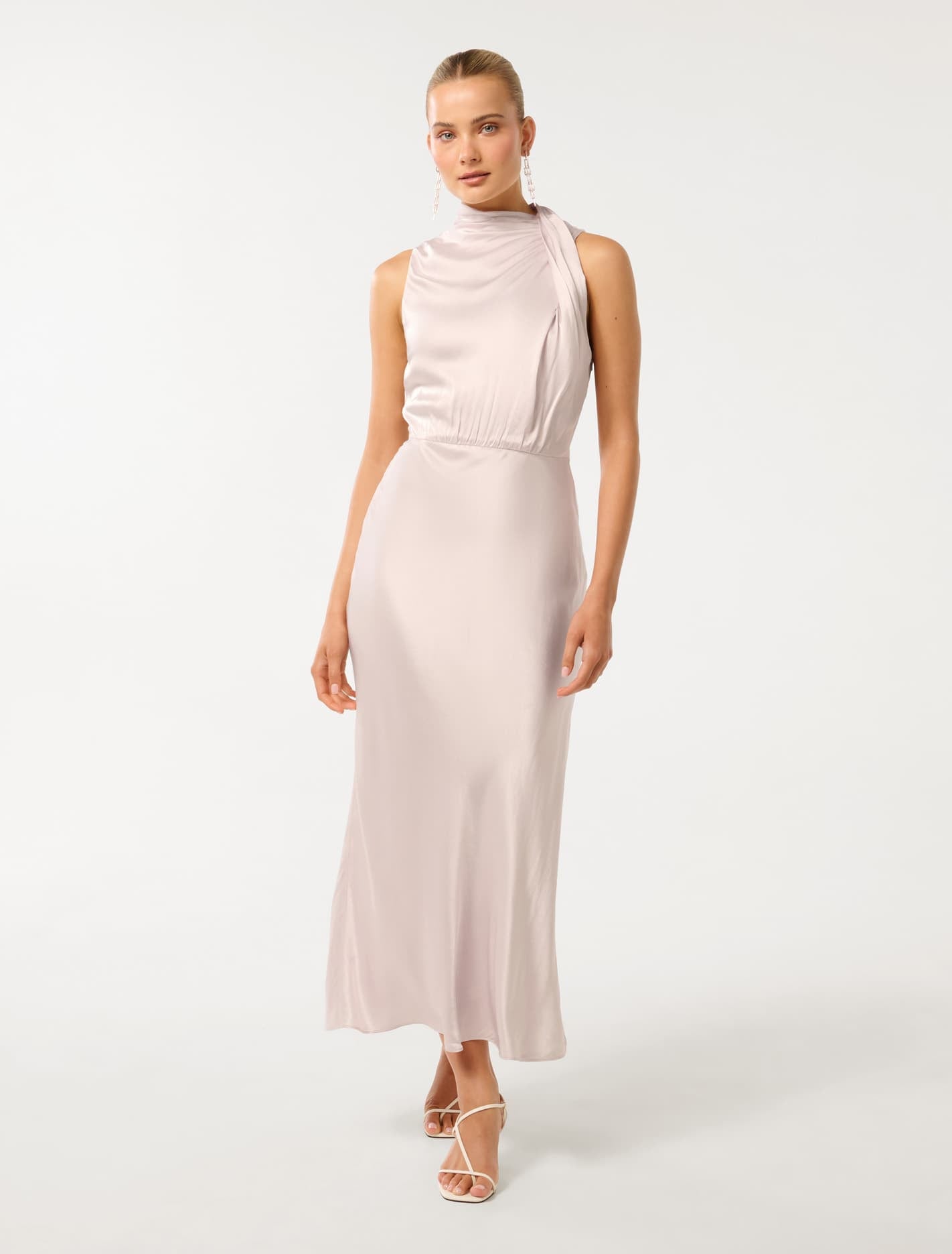 Forever New Women's Sienna High Neck Satin Maxi Dress in Champagne