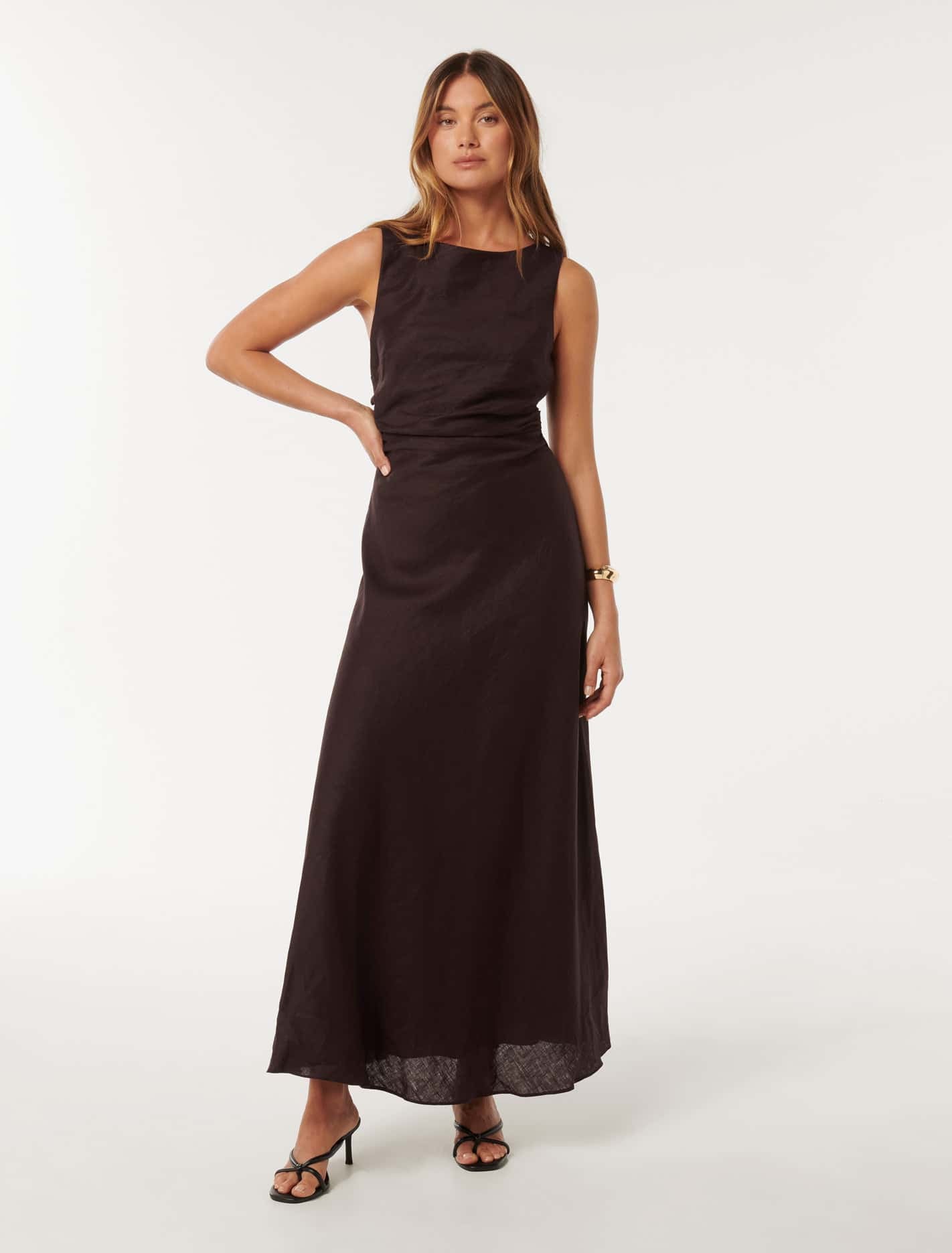 Forever New Women's Tania Linen Midi Dress in Chocolate