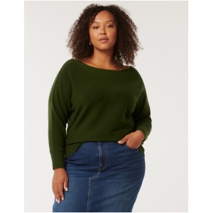 Forever New Women's Tilda Curve Tipped Shoulder Knit Jumper in Olive