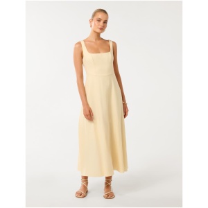 Forever New Women's Tori Square-Neck Linen Midi Dress in Buttercream