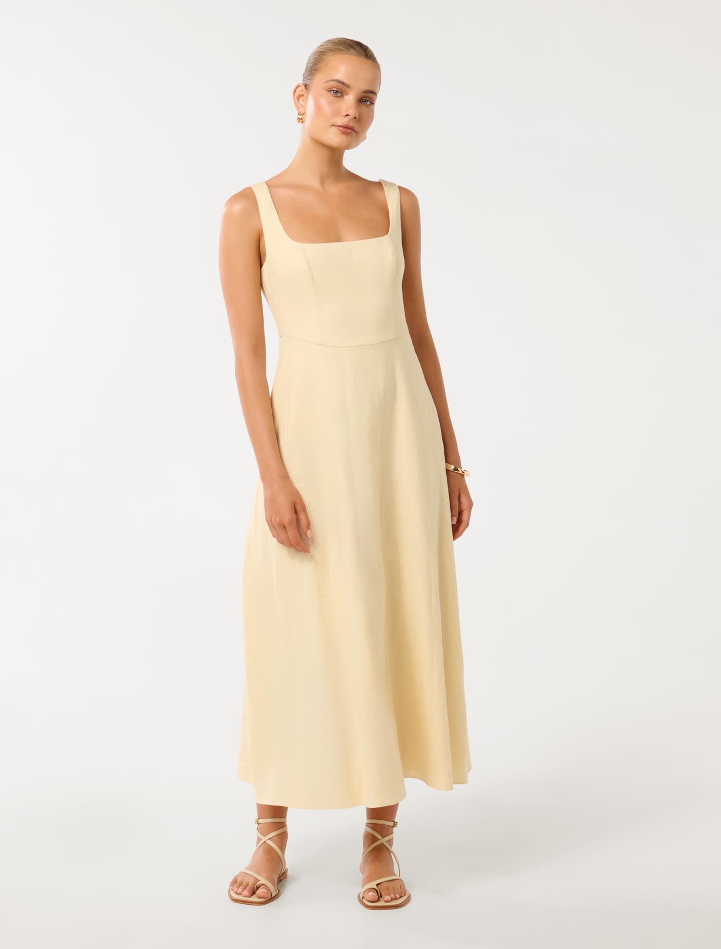 Forever New Women's Tori Square-Neck Linen Midi Dress in Buttercream