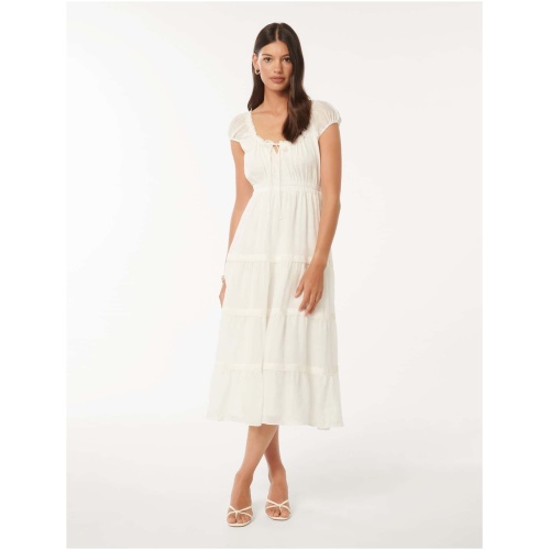 Forever New Women's Tuscany Trim Detail Midi Dress in Porcelain