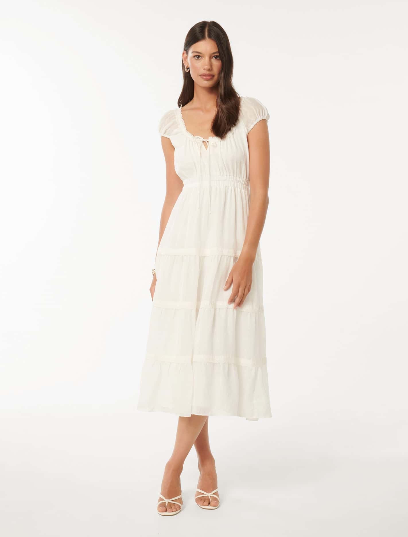 Forever New Women's Tuscany Trim Detail Midi Dress in Porcelain