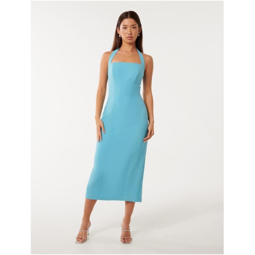 Forever New Women's Veronica Halter Bodycon Midi Dress in Aquarius