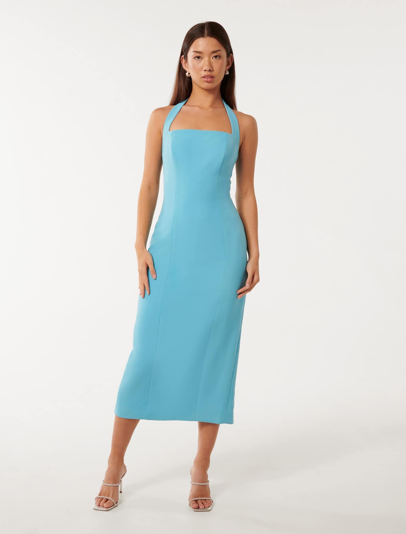 Forever New Women's Veronica Halter Bodycon Midi Dress in Aquarius