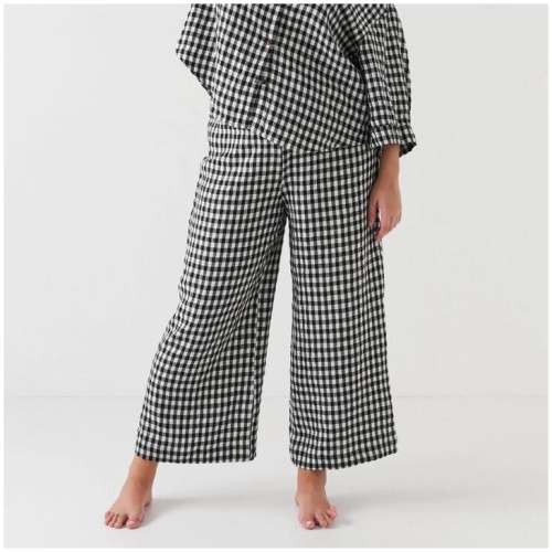 French Flax Linen Lounge Pant in Charcoal Gingham, M-L