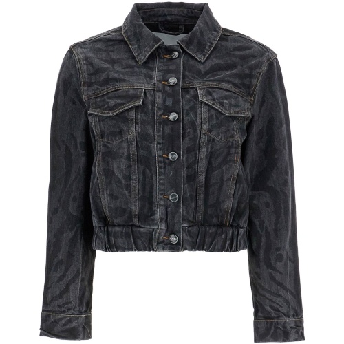 GANNI cutnnshort denim jacket with laser-cut