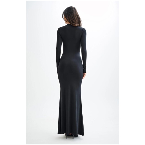 Halcyon Long Sleeve Slinky Maxi Dress - Black