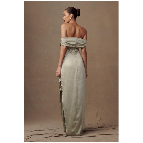 Harley Off Shoulder Satin Maxi Dress - Sage