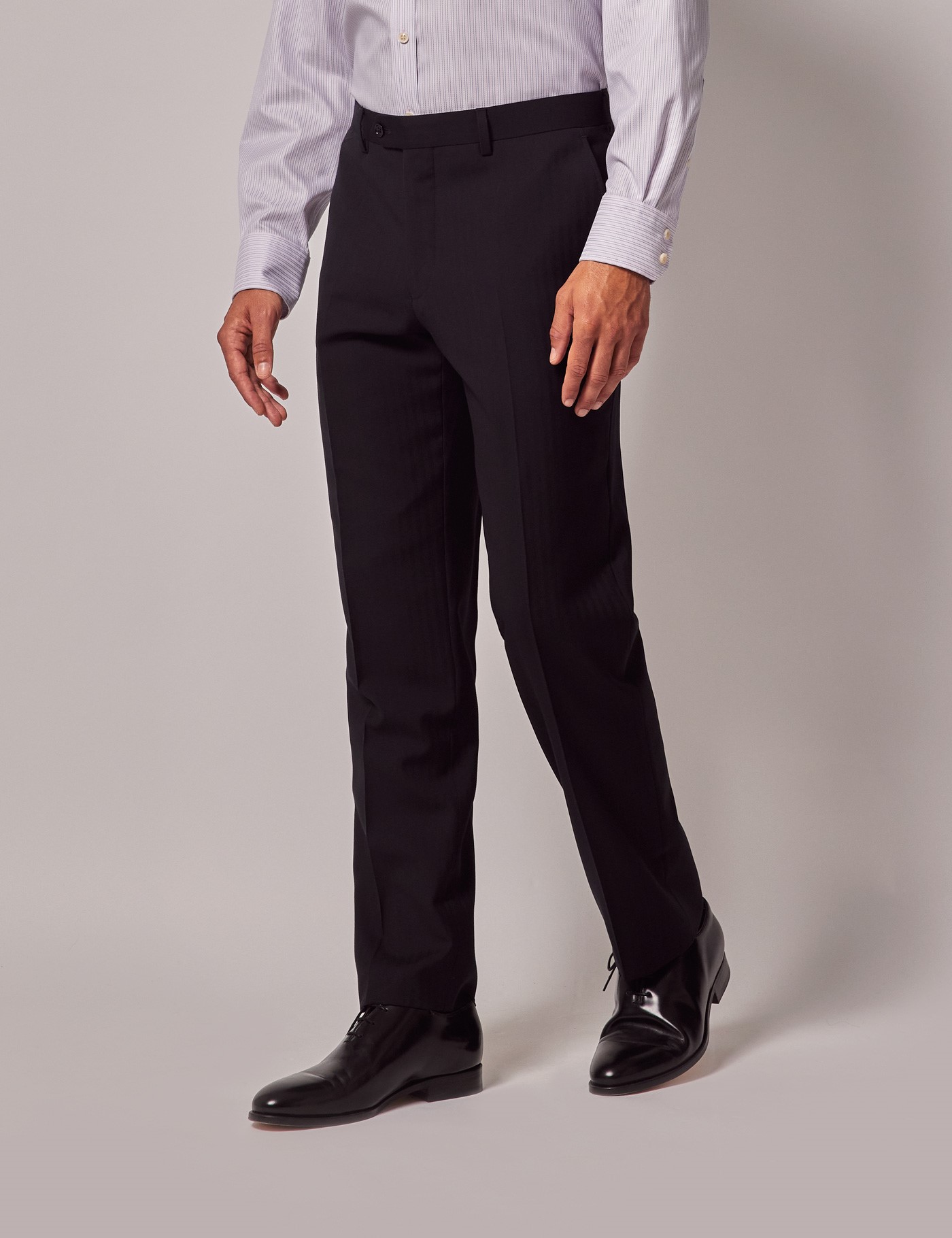 Hawes & Curtis Black Herringbone Slim Suit Trousers