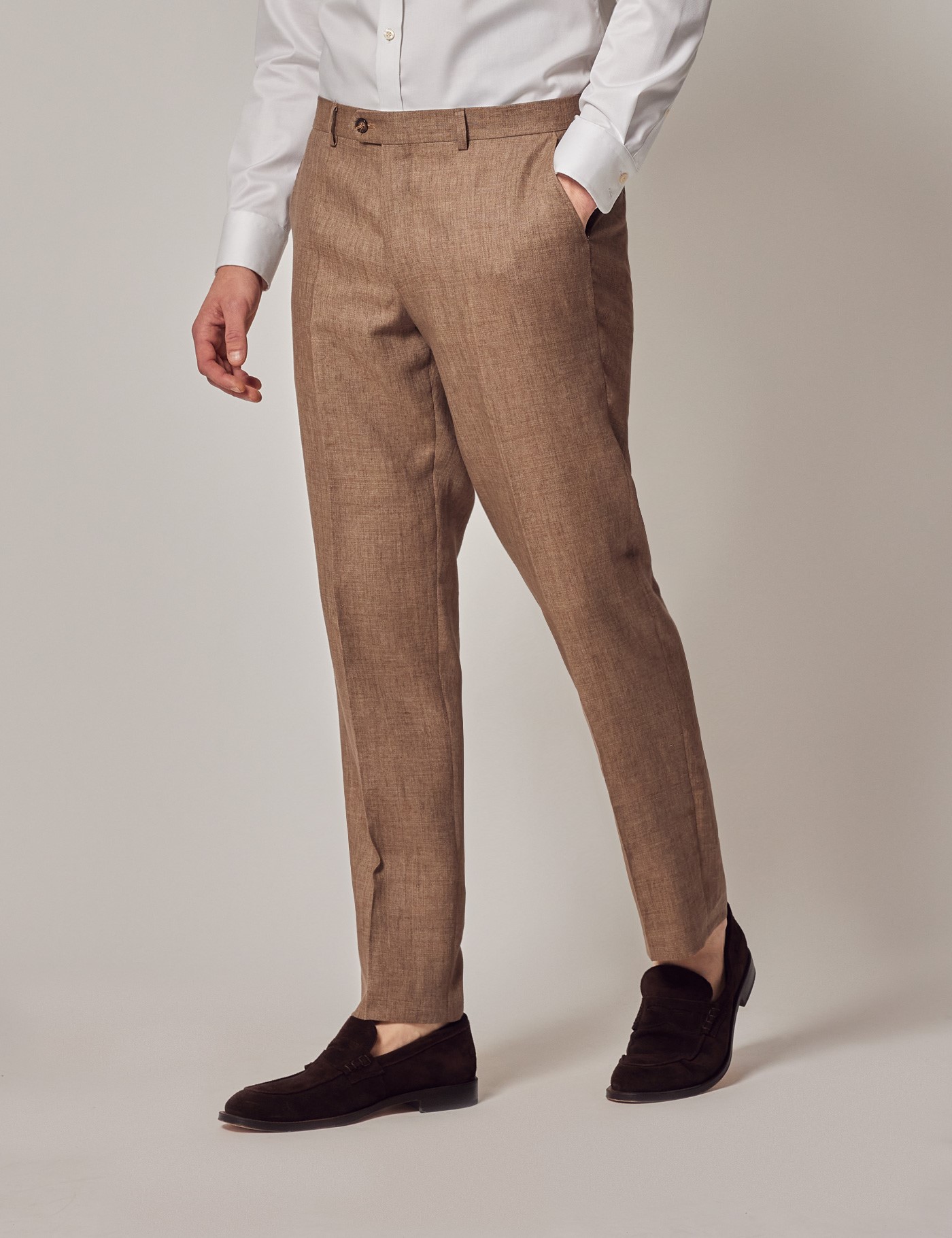 Hawes & Curtis Brown Linen Tailored Suit Trousers