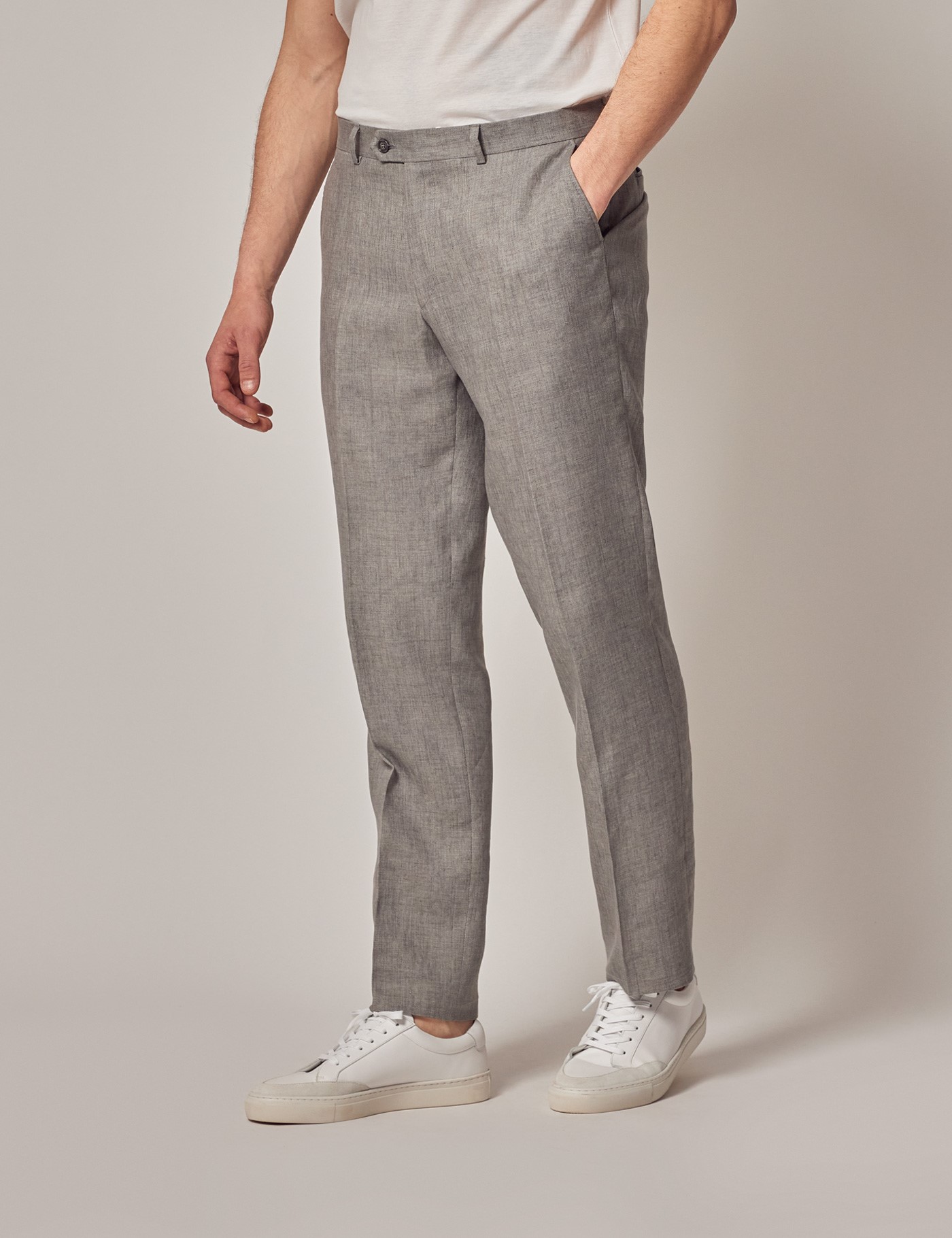 Hawes & Curtis Grey Linen Tailored Suit Trousers