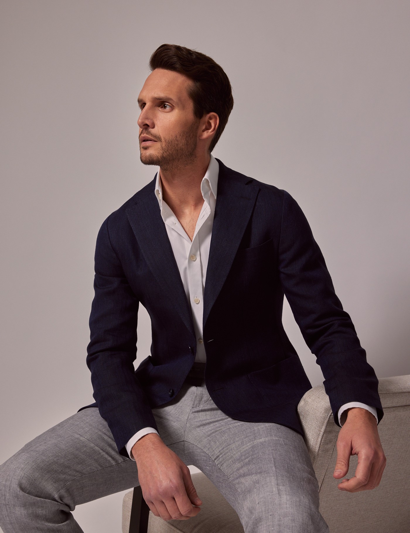 Hawes & Curtis Navy Herringbone Italian Linen Jacket - 1913 Collection