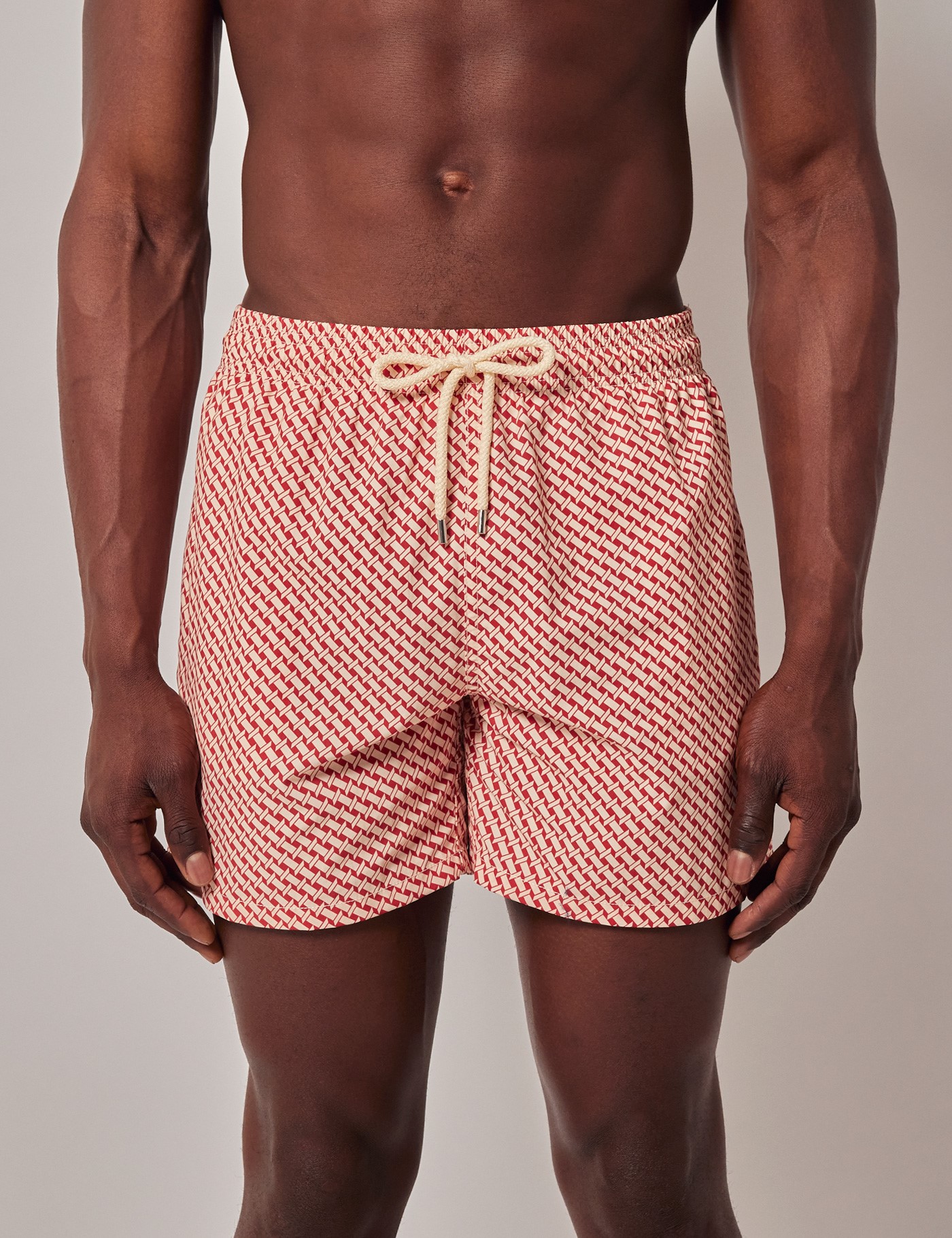 Hawes & Curtis Red & White Geometric Swim Shorts