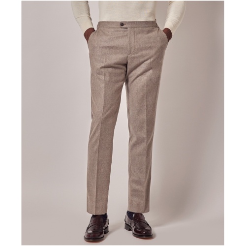 Hawes & Curtis Taupe Italian Flannel Wool Slim Fit Suit Trousers With Side Adjusters - 1913 Collection