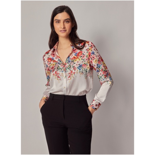 Hawes & Curtis White & Red Floral Boutique Satin Blouse