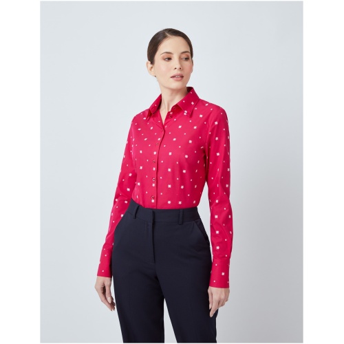 Hawes & Curtis Women's Red Multi Stars Print Fitted Shirt