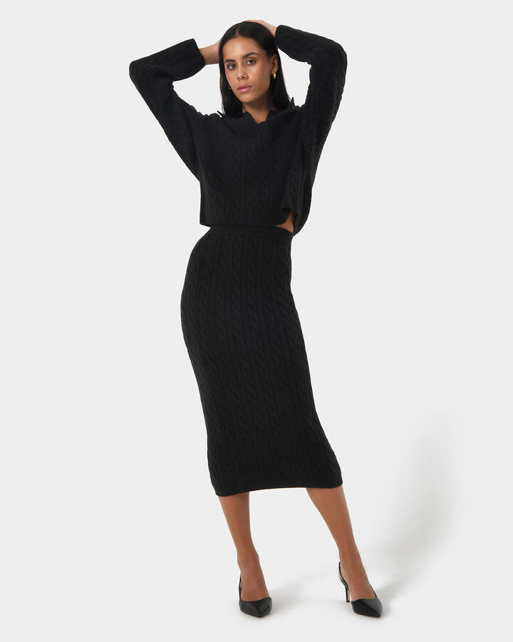 Honesty Cable Midi Knit Skirt