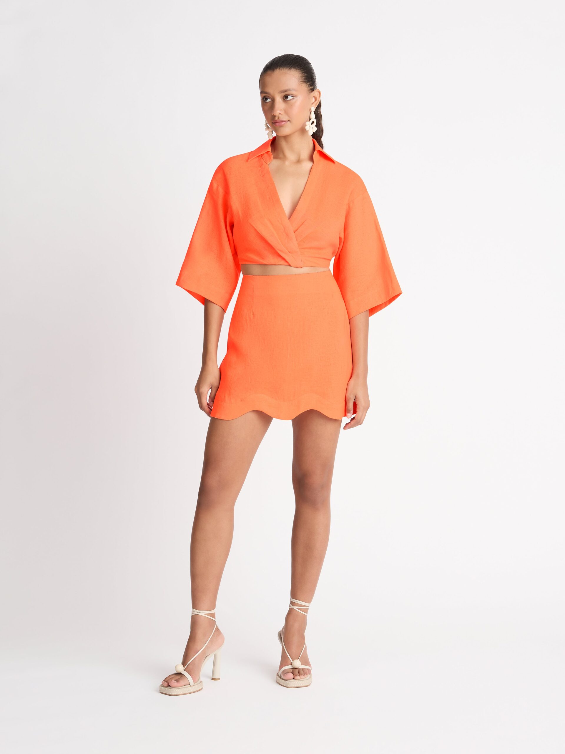 Ibiza Linen Skirt Fluro Orange SHEIKE