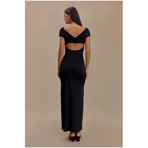 Imogen Off Shoulder Slinky Maxi Dress - Black