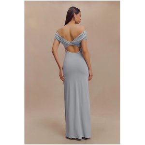 Imogen Off Shoulder Slinky Maxi Dress - Dusty Blue