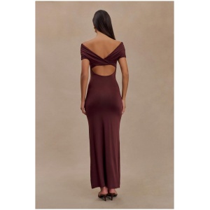 Imogen Off Shoulder Slinky Maxi Dress - Mahogany