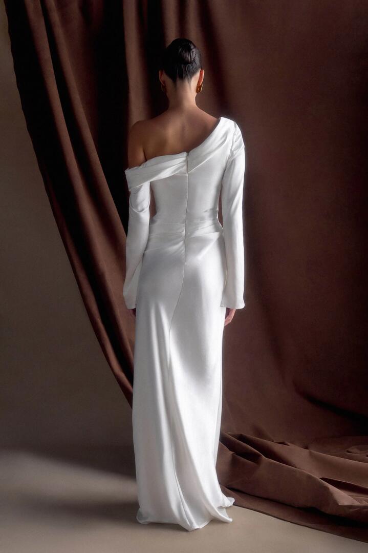 Iris Long Sleeve Satin Maxi Dress - White