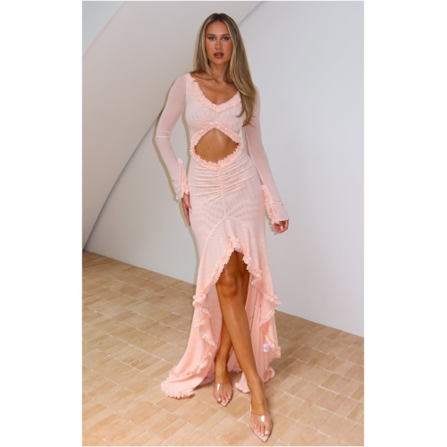 It Takes Time Long Sleeve Mesh Maxi Dress Pink Salt