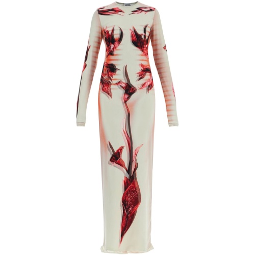 JEAN PAUL GAULTIER long dress flower body morphing pink floral slim