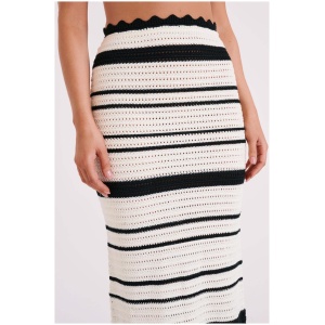 Jadia Contrast Crochet Fishtail Maxi Skirt - Black/White