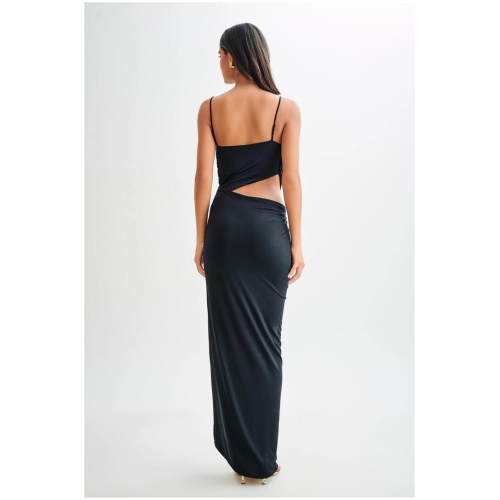 Jemma Draped Slinky Maxi Dress - Black