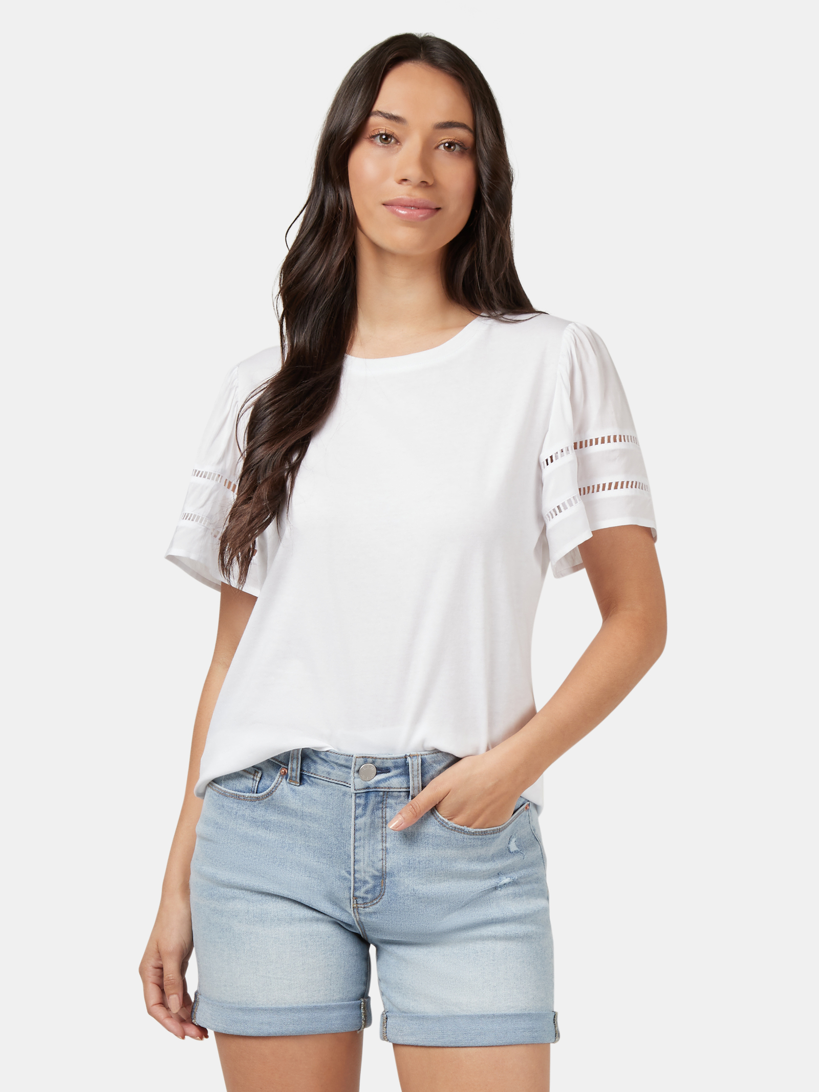 Jenny Woven Sleeve Tee White