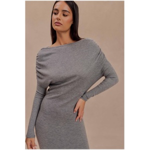 Jessie Cowl Neck Knit Midi Dress - Charcoal Marle