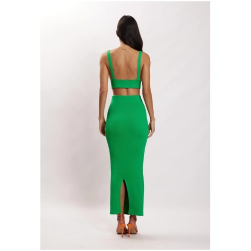 Kaesha Split Maxi Knitted Skirt - Green