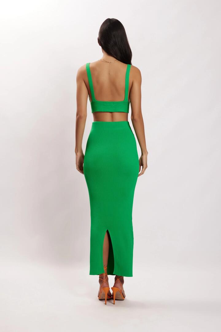 Kaesha Split Maxi Knitted Skirt - Green