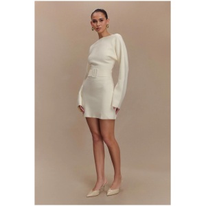 Kassie Belt Tie Knit Mini Dress - Ivory