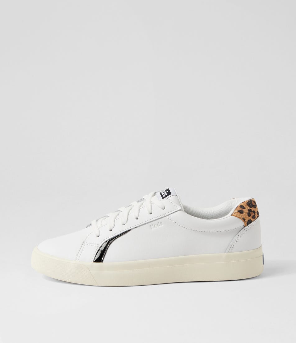 Keds Pursuit Ke White Leopard Leather White Leopard Sneakers Womens Shoes Casual Casual Sneakers