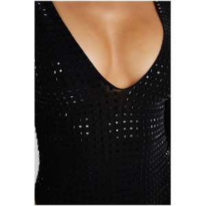 Keenan Square Diamante Bodysuit - Black